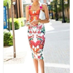 Ted Baker Orange & White Floral Midi Dress
